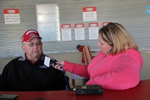 Brownfield's Meghan Grebner interviews Brock's Wayne Rickenbacher at the 2012 Ohio Farm Science Review