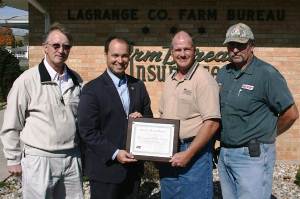 Congressman Marlin Stutzman accepts the Friend of Farm Bureau award.