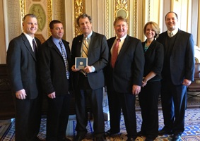 L-R: Tadd Nicholson, Bryan Bush, Senator Sherrod Brown, John Hoffman, Lyndsey Murphy, Jack Irvin