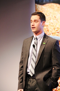 BASF's AJ Woodyard speaks during the Science Behind BASF event.