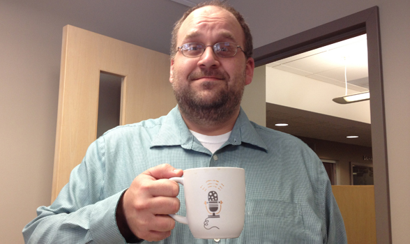 John with new coffee mug