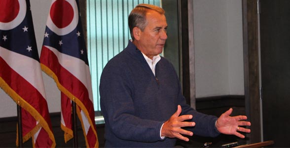 Speaker Boehner taking media questions at Farm Forum in Ohio.