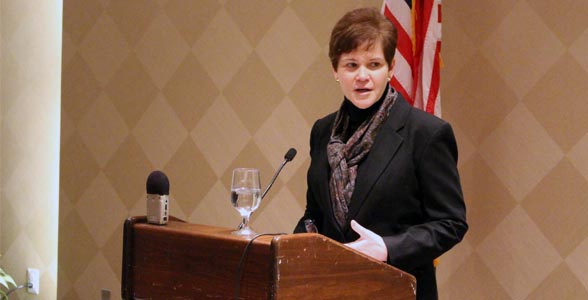 USDA Deputy Secretary Krysta Harden speaking to Ohio Farm Bureau county presidents.